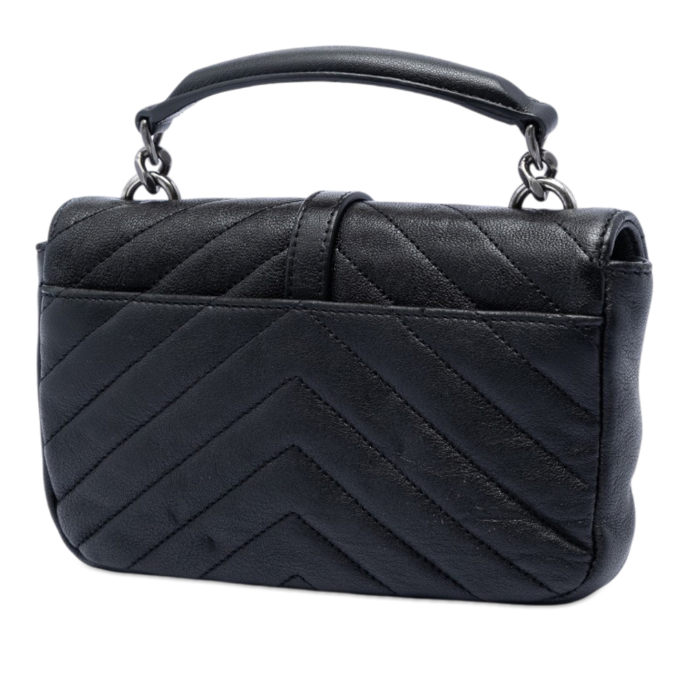 Pre-Loved Saint Laurent Mini Chevron Sheepskin Monogram College Satchel - Picture 2 of 7
